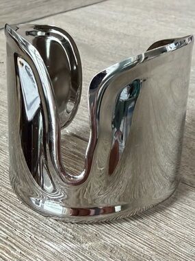 Chunky Sculptural Silver Finish Steel  Cuff Bracelet